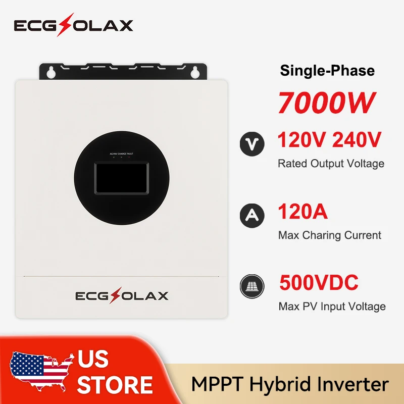

ECGSOLAX 7000W 110V Hybrid Solar Inverter 48V 110V Solar Inverter Single-Phase 110V Maximum PV Input 500VDC