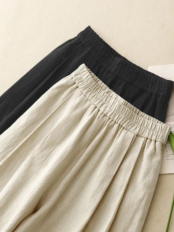 ارتفاع الخصر السراويل واسعة الساق المرأة الكتان القطن عارضة الطابق طول زن Sle مريحة فضفاضة تناسب السراويل لفصل الصيف