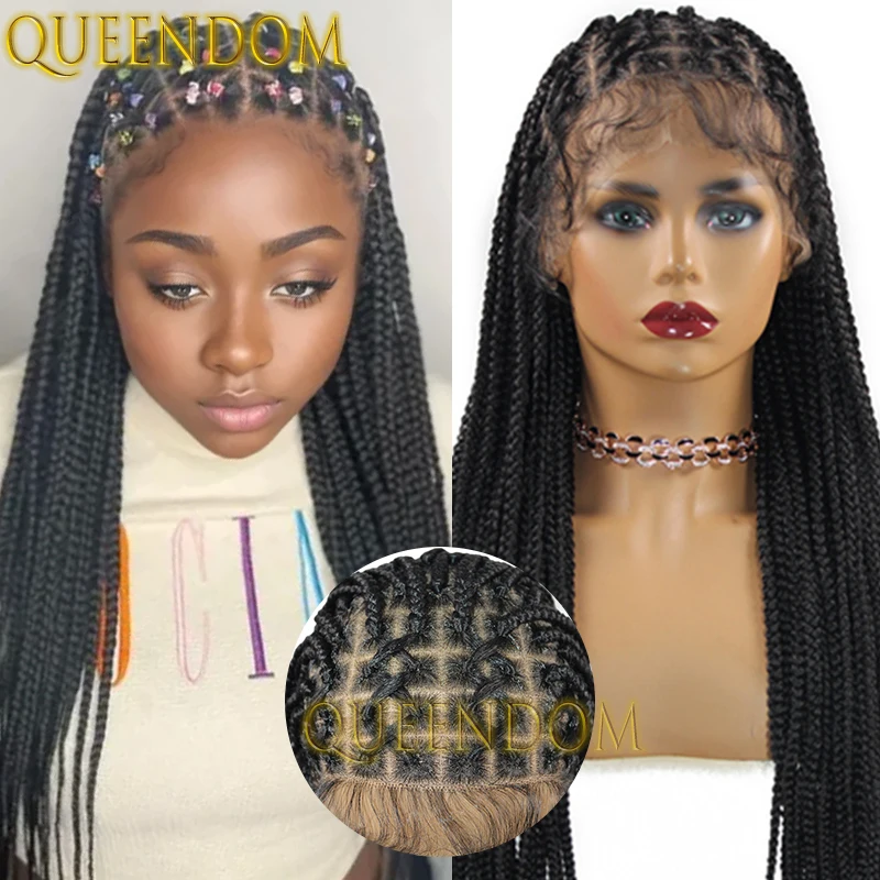 Synthetic Criss Cross Braid Wig Full Lace Knotless Heat Resistant Box Braids Wig for Black Women 36'' Cornrow Plaits Braided Wig