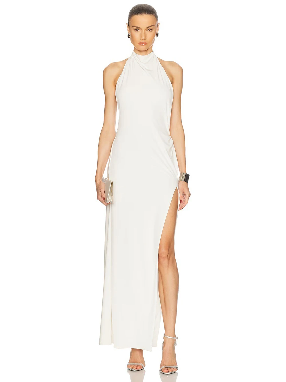 الأزياء الأوروبية والأمريكية جوفاء الرقبة معلقة مثير عارية الذراعين عالية الشق مسمار الحفر المرأة الجديدة بلون فستان طويل #4