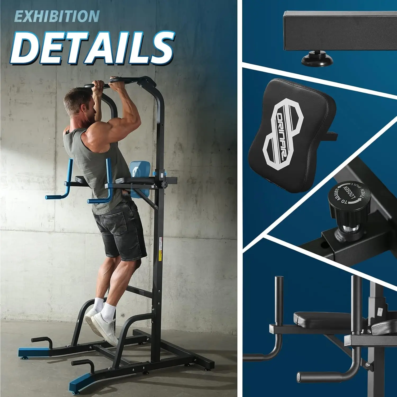 Power Tower Dip Station Pull Up Bar Multi-function Adjustable Strength Training Workout Equipment Suitable