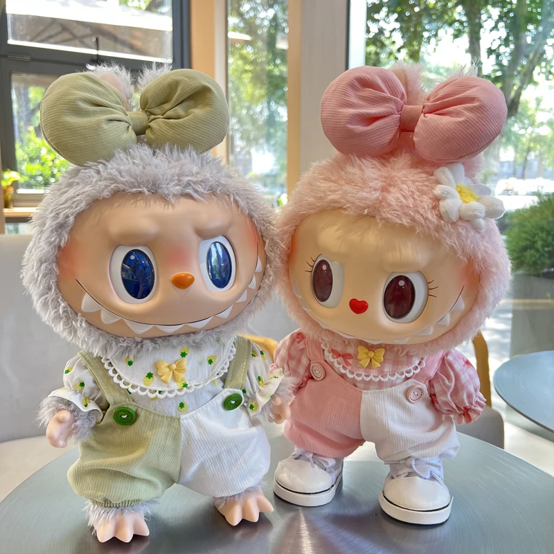 LABUBU Rubble Vinyl Peluche Bambola Prima e Seconda Generazione Primavera Selvaggio Estate Gioco alla moda Set di pantaloni con cinturino a blocchi di colore