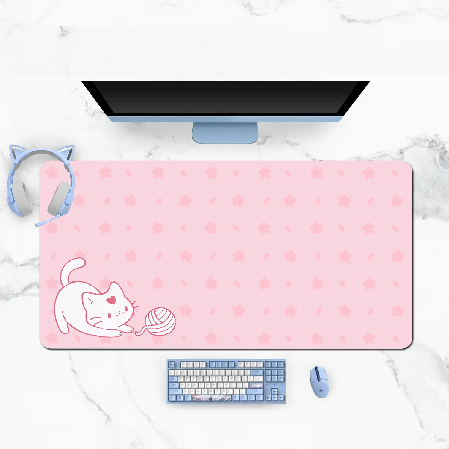 Alas ukuran ekstra besar untuk anak perempuan dengan alas mouse warna solid kartun alas desktop kreatif desain kucing anti-geser untuk penggunaan di kantor