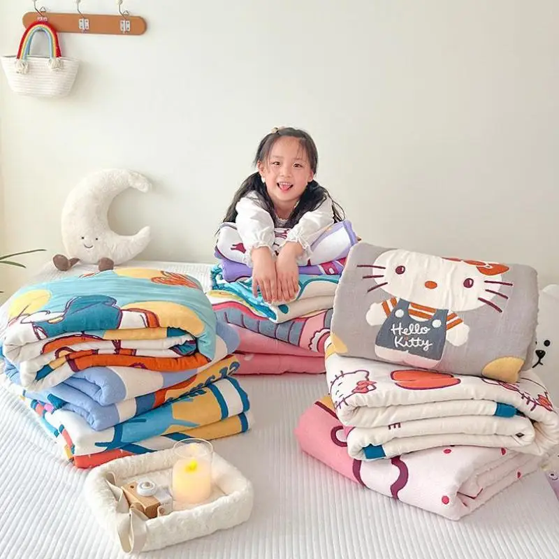 

Cinnamoroll New Cute Children Summer Quilt HelloKitty Cartoon Fashion Student Dormitory Blanket Soft Machine Washable Thin Quilt