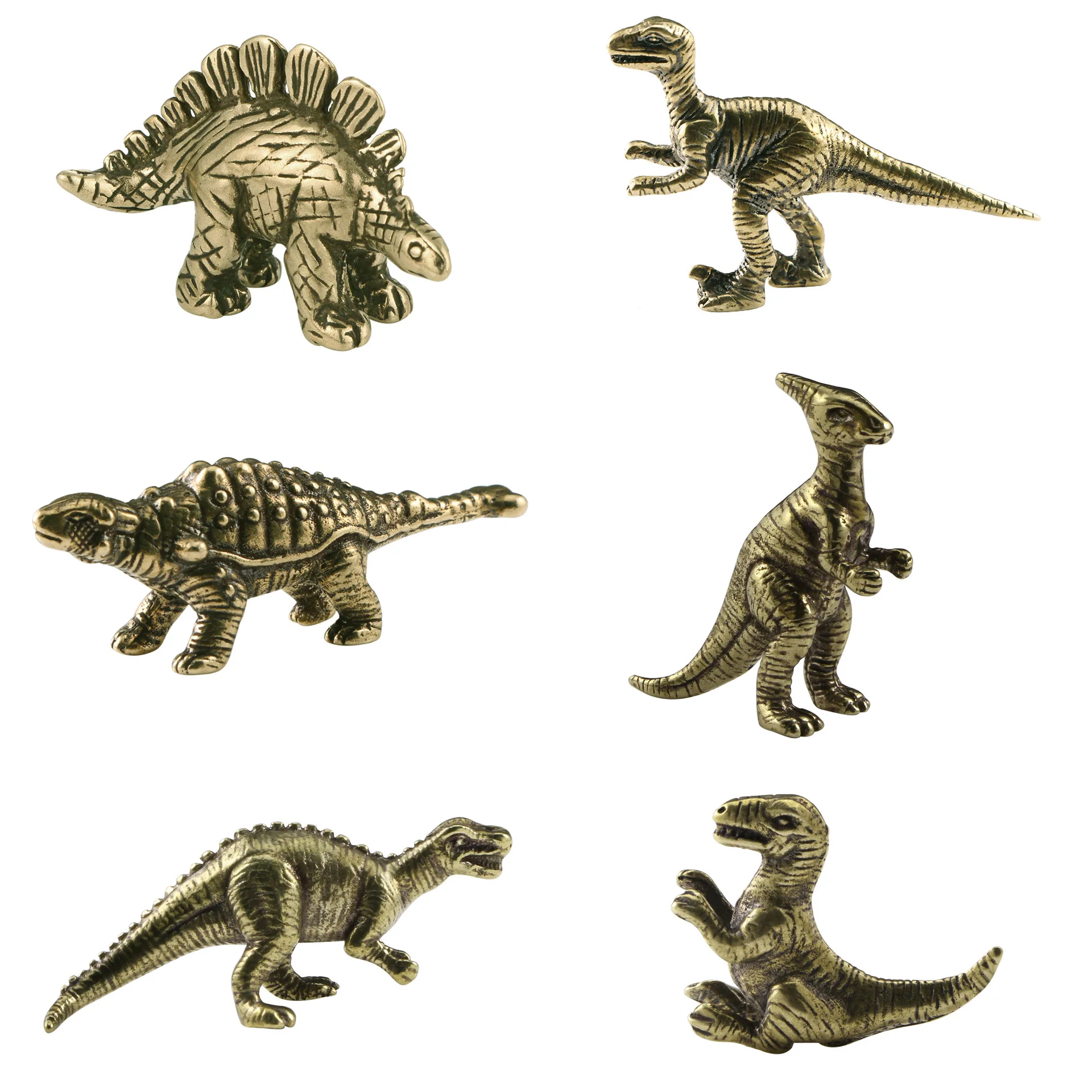 6PCS Jurassic Dinosaur Set Brass Decorative Figurine Tyrannosaurus Rex Ankylosaur Spinosaurus Parasaurolophus Giant Beast Dragon