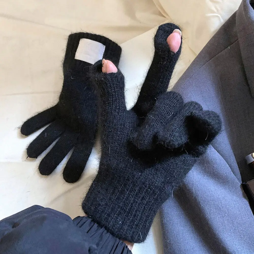 Thickened Winter Warm Gloves Women Knit Thermal Mittens Touch Screen Fingerless Soft Blend Outdoor Fashion Accessories