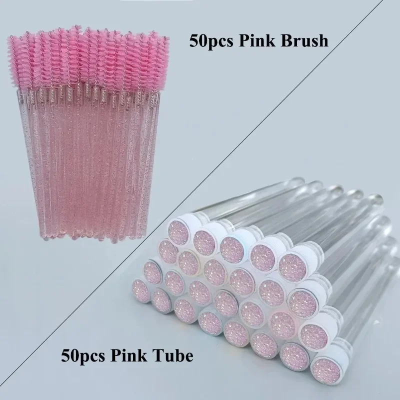 50 Stück Wiederverwendbare Wimpernbürsten mit Behälter für Wimpernverlängerung, Einweg-Mascara-Stäbchen, Augenbrauenbürsten-Applikatoren – Detail 6