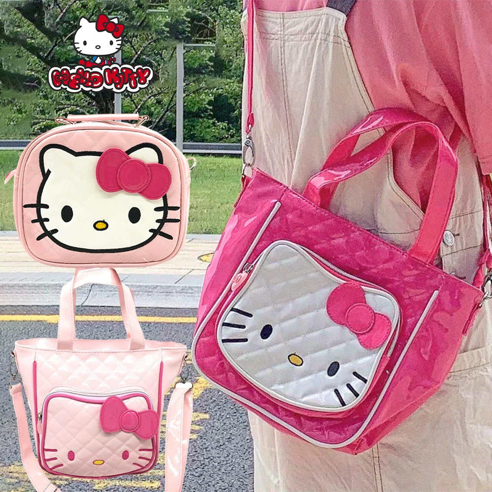 Hello Kitty Y2K Crossbody Cosmetic Bag, PU Leather Zipper Handbag, Cute Cartoon Perfect Waterproof Shoulder Bag For Daily Use