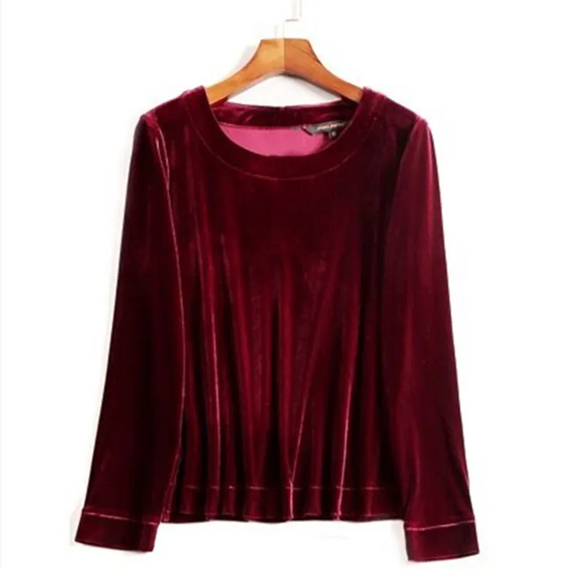 Women Full Sleeves Gold Velvet Tops Fashion 2024 Spring Autunm Casual O-neck Top Slim Loose Velour Shirt Female Pullovers