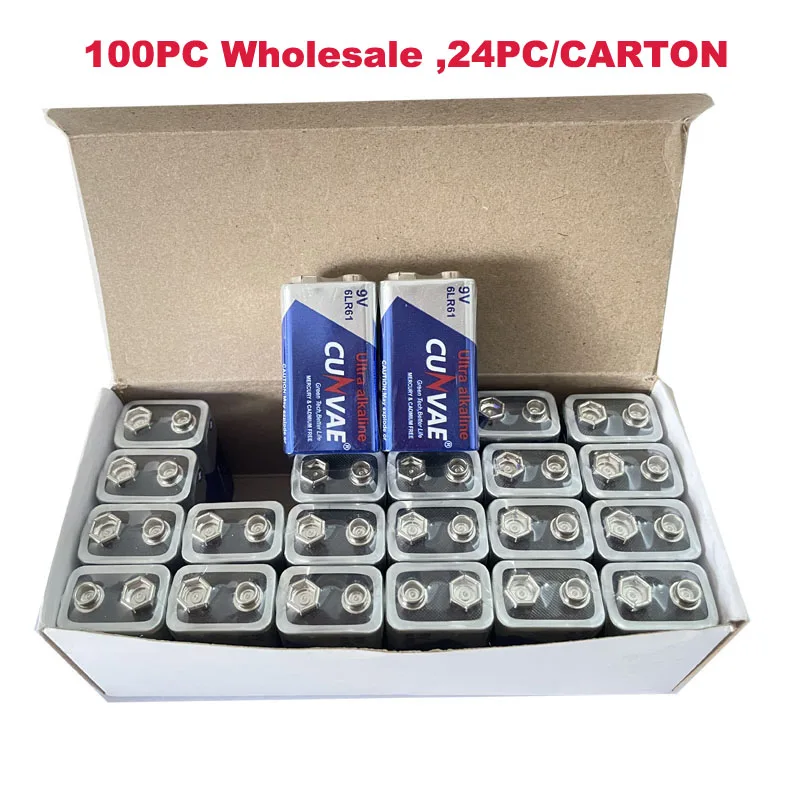 100PC Wholesale  6LR61 9V Battery 9Volt-Alkaline Batteries MN1604 for Smoke Alarm Intercom Camera Toy Radio