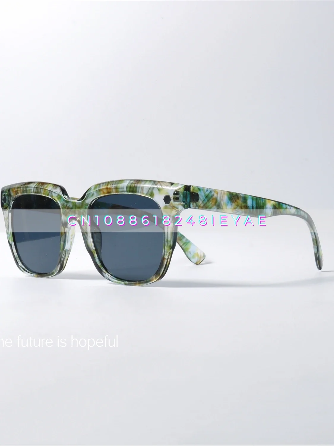 

Niche Floral Frame Design Sunglasses Uv400 Anti-ultraviolet Radiation Lake Green Large Frame Sunglasses