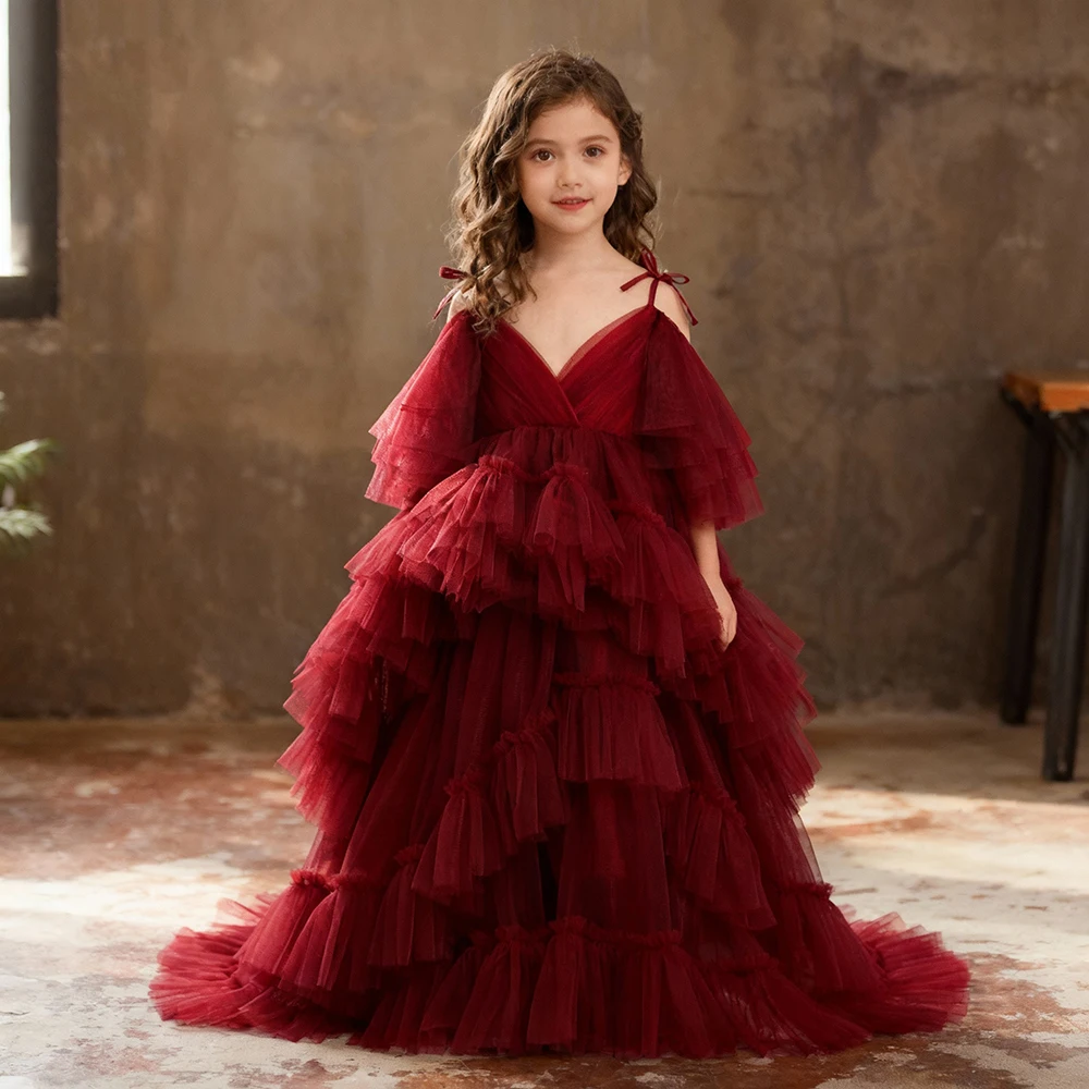 فساتين مكشكشة للفتيات على شكل زهرة صغيرة لحفلات الزفاف، فساتين حفلات الأطفال اللطيفة، فساتين مناسبة مخصصة