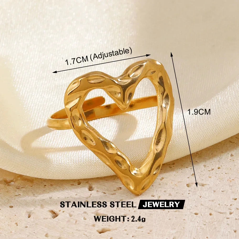 Goud Kleur Rvs Hart Ring Vrouwen Metalen Vinger Holle Ring Sieraden Vriendin Gift Bijoux Femme Anillos