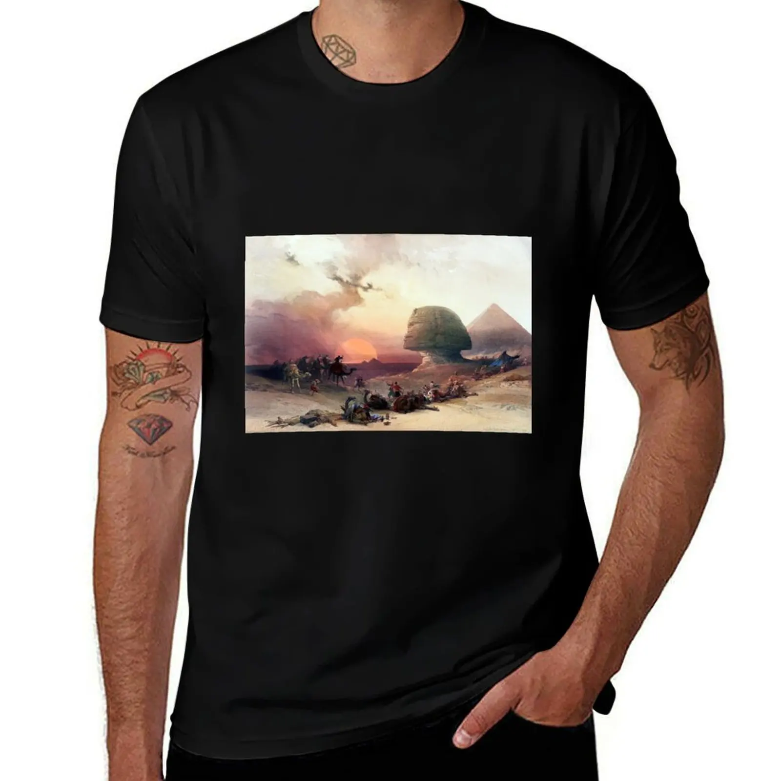 David Roberts Approach of the Simoom Desert of Giza T-Shirt Vintage Print Crew Neck Tee T-Shirt