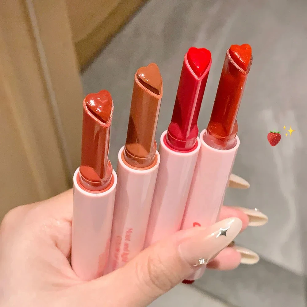 Glitter Clear Solid Lip Gloss Pink Mirror Shimmer Love Heart Shape Lipstick Pen Watery Jelly Moisturizing Lip Tint Makeup