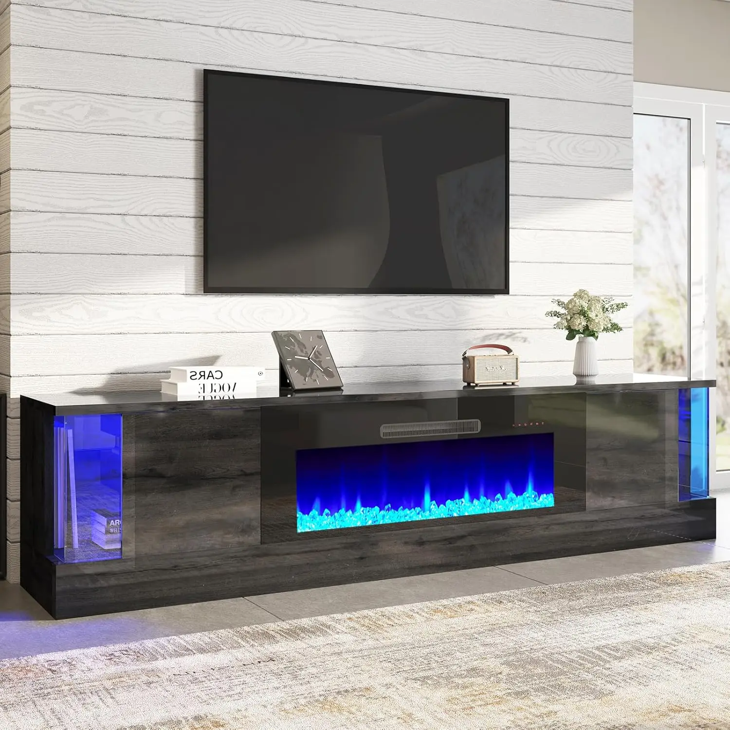 Amerlife Glossy Oak Fireplace Tv Stand With 40