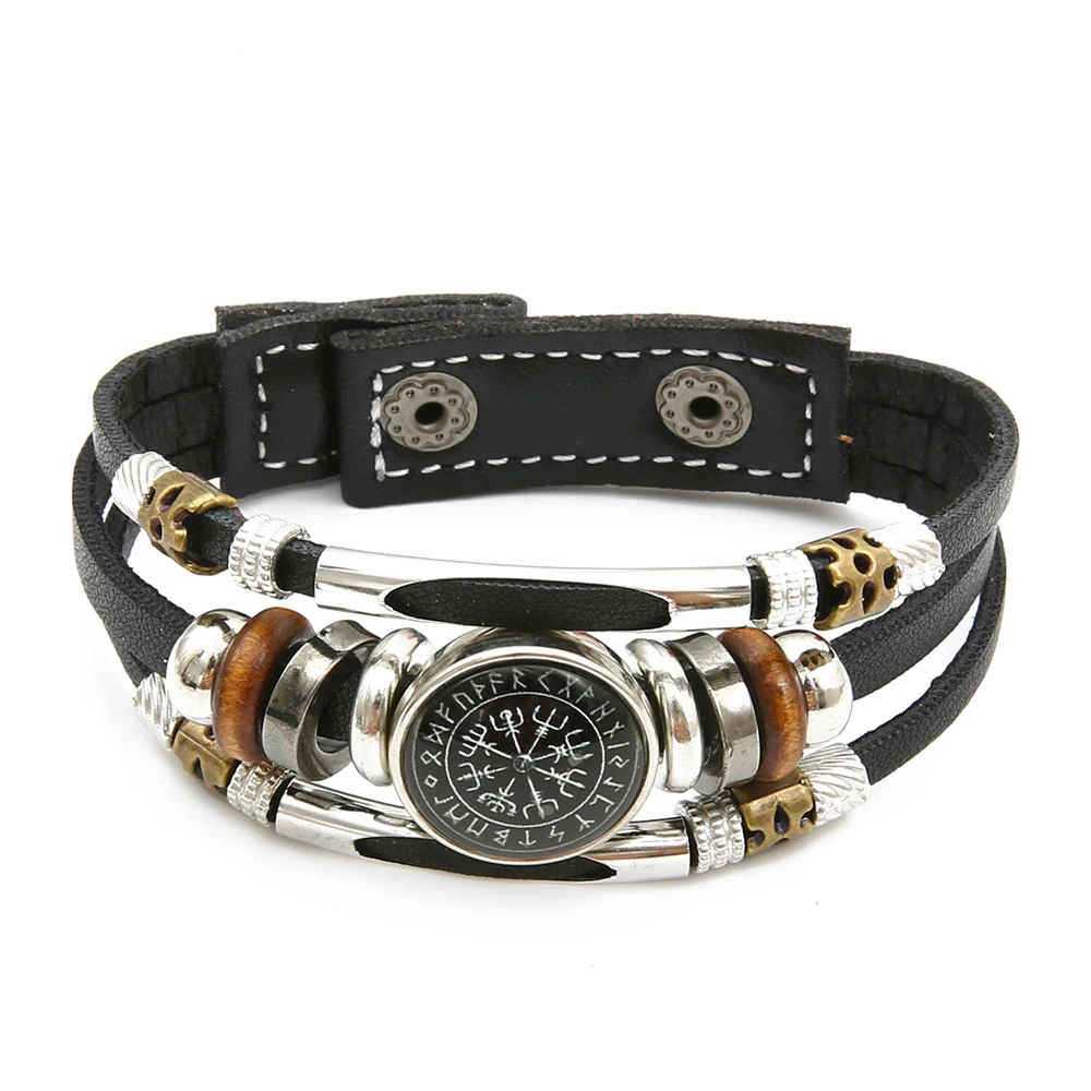 Vintage Multi layered Beaded Bracelet Viking Pirate Compass Pattern Leather Bracelet view 2