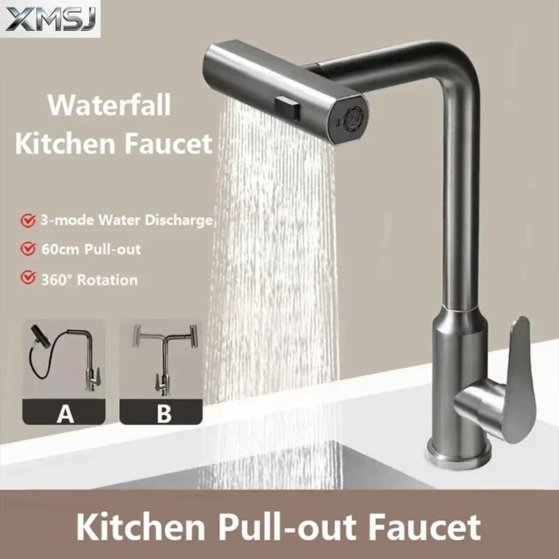 

Extractor Kitchen Faucet, 360° Swivel Pull Out Sink Mixer Tap, Stainless Steel Water Flow Spout, Hot and Cold Water Mixer