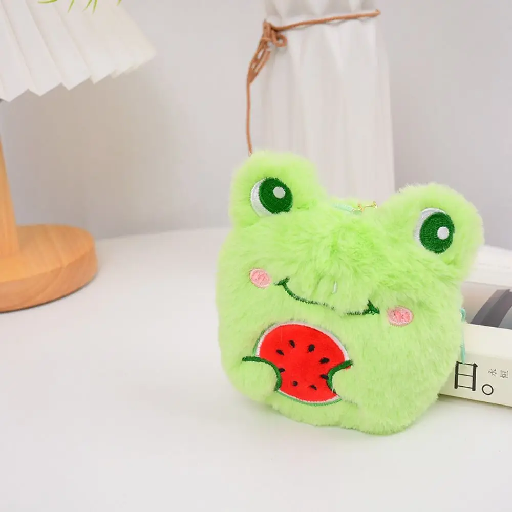 Cosmetics Organizer Mini Earphone Bag With Key Buckle Cosmetic Bag Cartoon Coin Purses Frog Plush Toy Pendant Small Items Bags