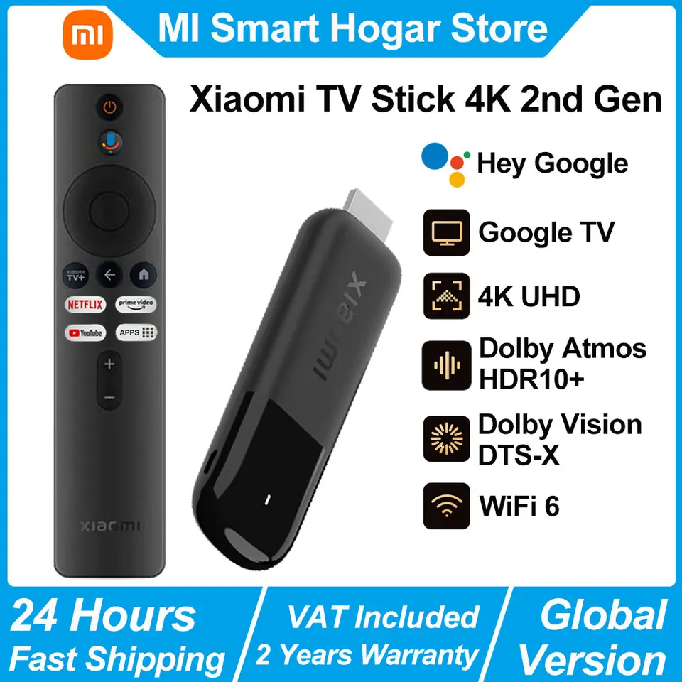 Xiaomi TV Stick 4K 2da Gen, Streaming portátil, Netflix, WiFi 6 de doble banda, Google Assistant, BT5.2 Smart TV Dongle, Control remoto por voz Bluetooth 360° Google TV
