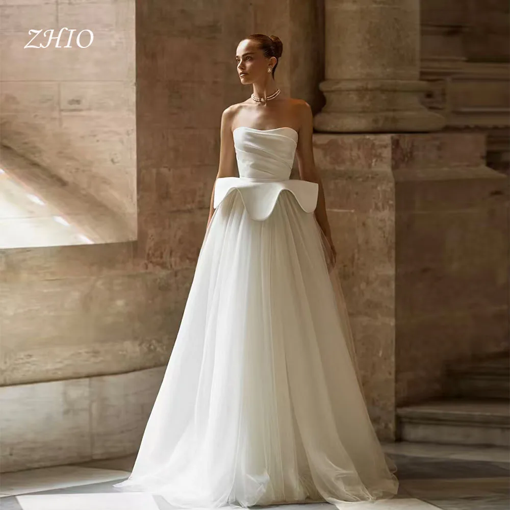 ZHIO Elegant Tiered Wedding Dress Strapless Corset Draped Floor Length Ivory Tulle Bridal Gown Customized Luxury Robe De Mariée