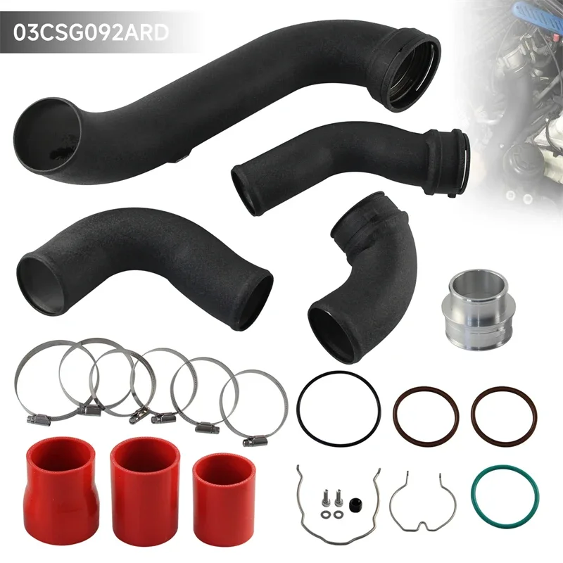 Super Charge Pipe Kit For BMW N55 E8X E9X E82 E88 E90 E91 E93 135i 335i 1-Series 3.0 Turbo 2006-2015 Black/Red Wrinkle Aluminum