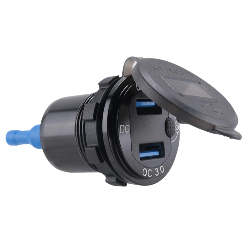 Quick Charge 3.0 Dual USB Car Charger With Voltmeter & Switch,36W 12V Outlet Charger For Car Boat Marine ATV Truck