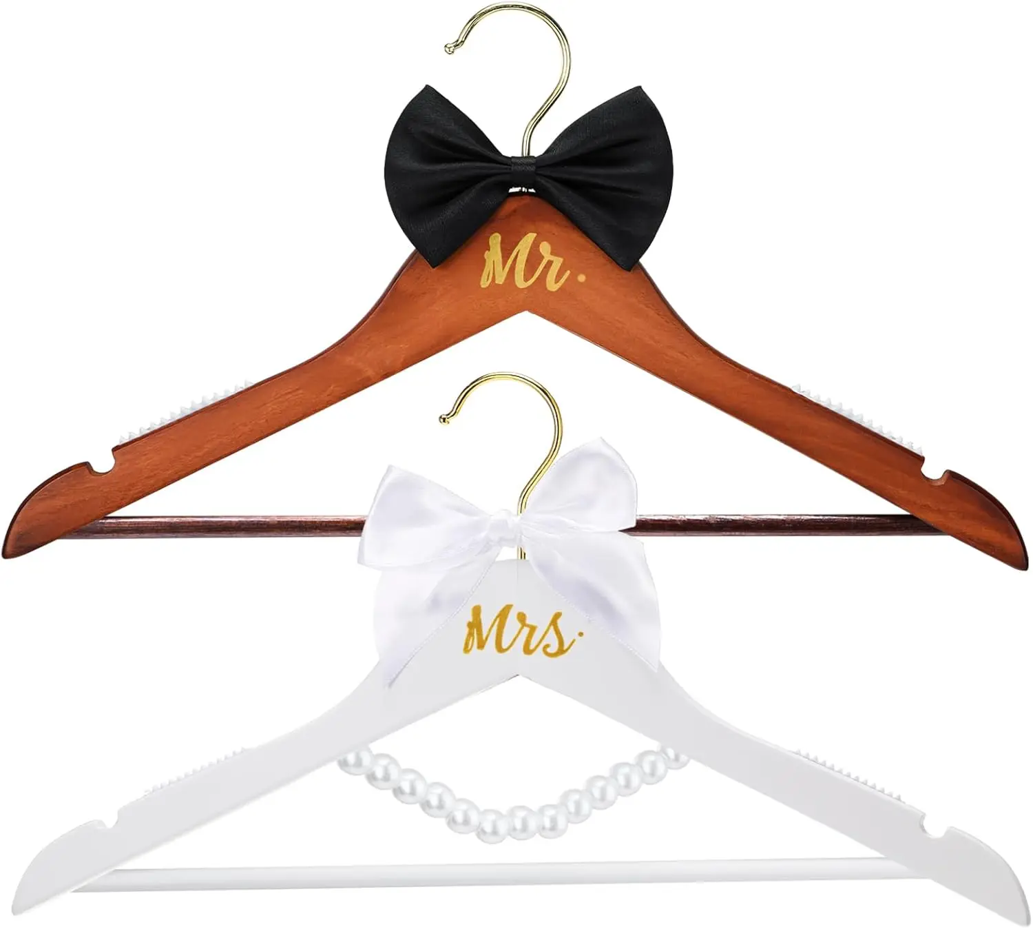 

Набор из 2 деревянных вешалок для свадебных платьев с бантом для жениха и невесты, идеальный свадебный подарок