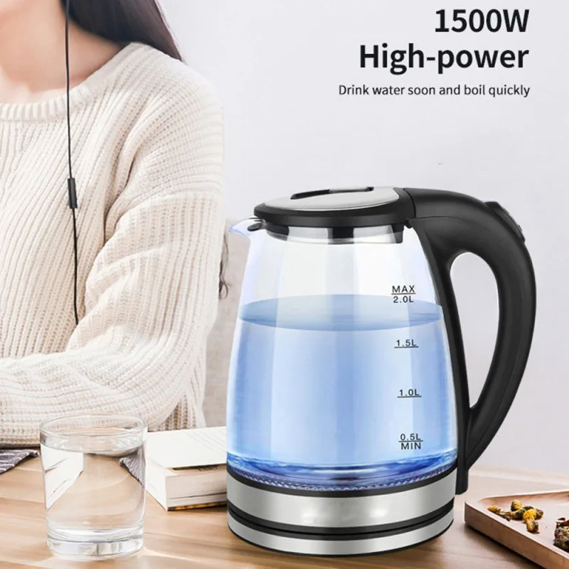 2L Blu-ray Glass Electric Kettle Stainless Steel Automatic Power-off Kettle Home Multi-functional Tea-boiling Health Pot