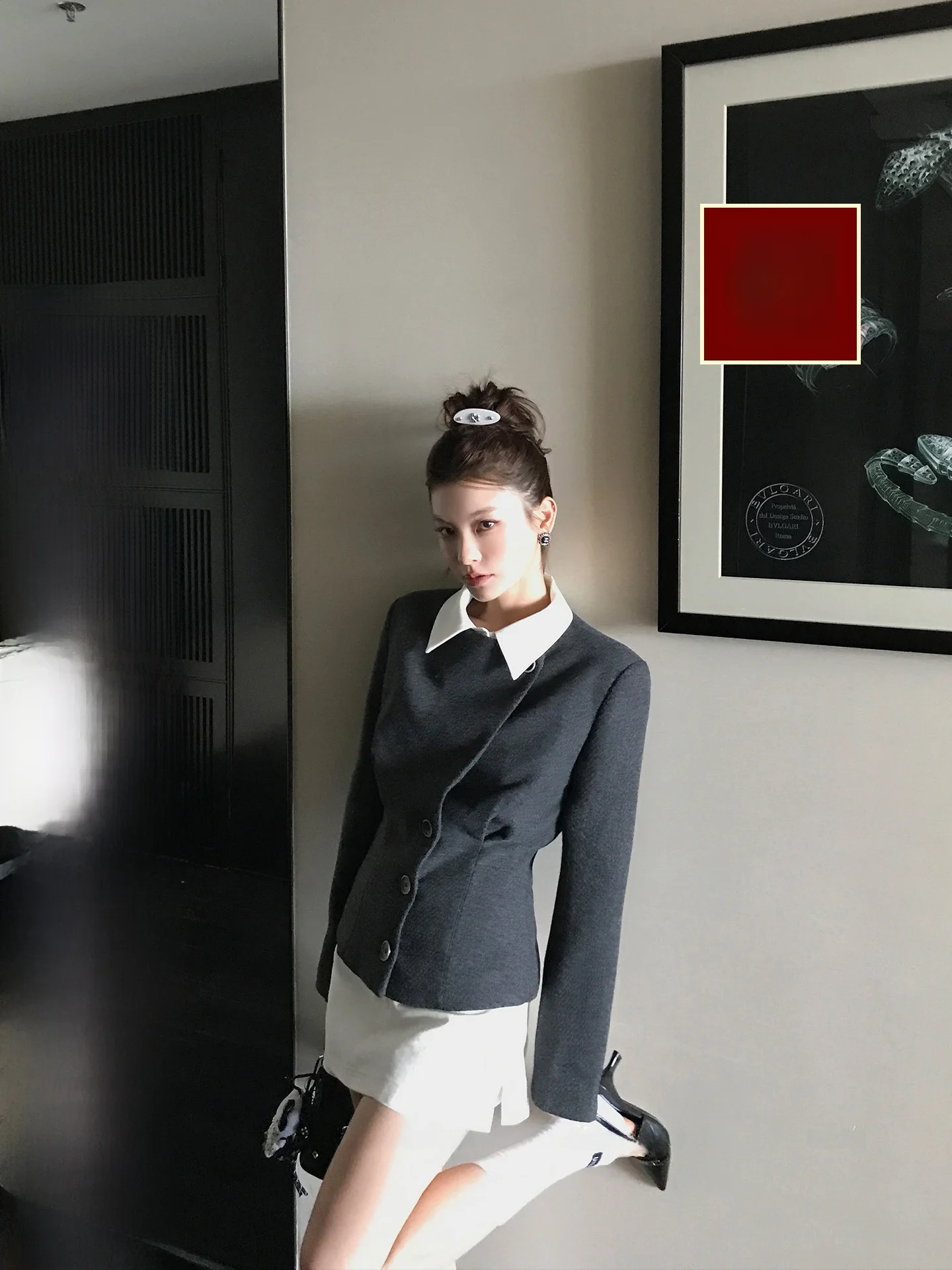 

ay Tone Berlin Retro Design ort Waist Cinched Woolen Coat Detachable Collar Lione Faionable Ladies' Polyester Blend Jaet