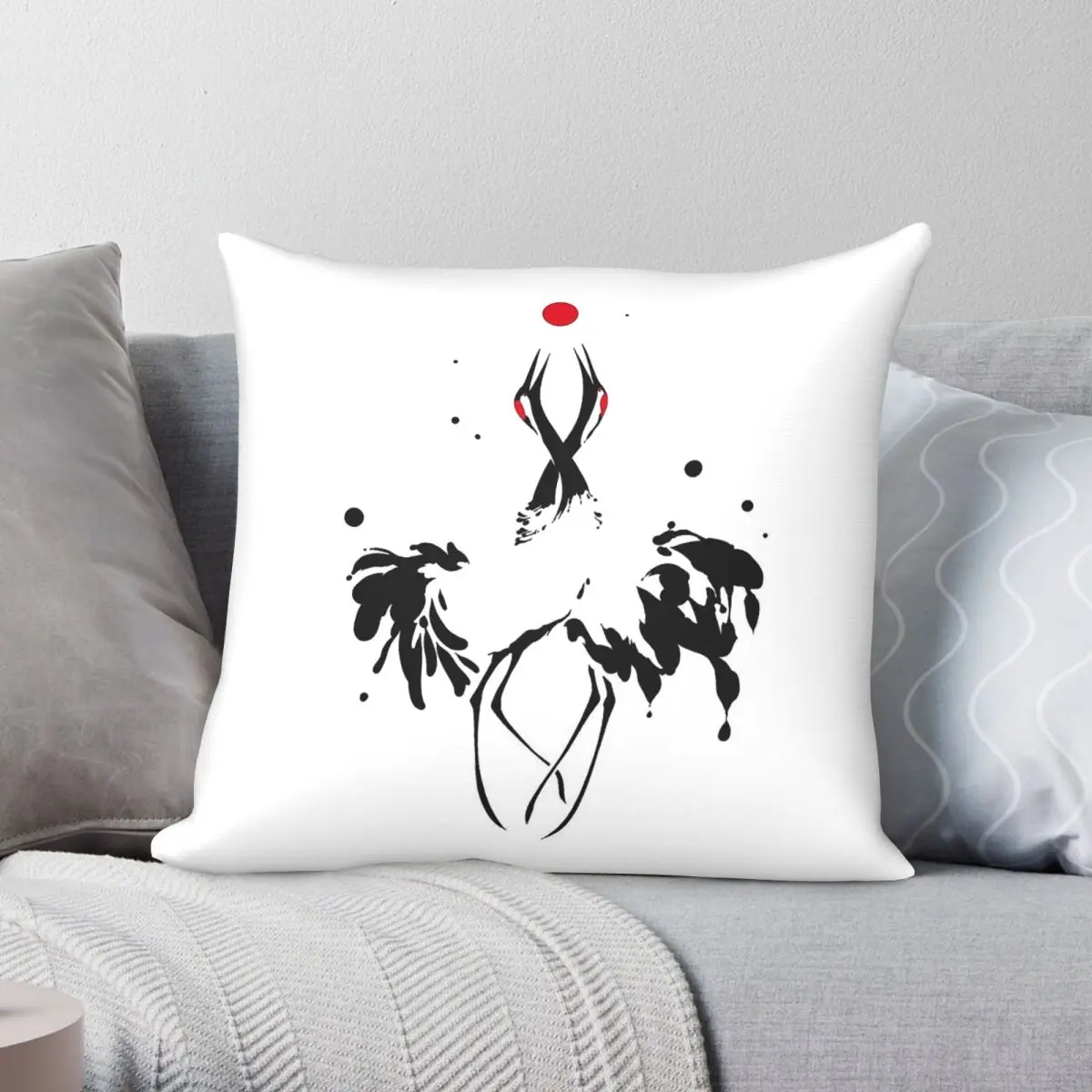 Japanese Cranes Transcen Dance Square Pillowcase Polyester Linen Velvet Pattern Zip Decor Pillow Case Home Cushion Cover