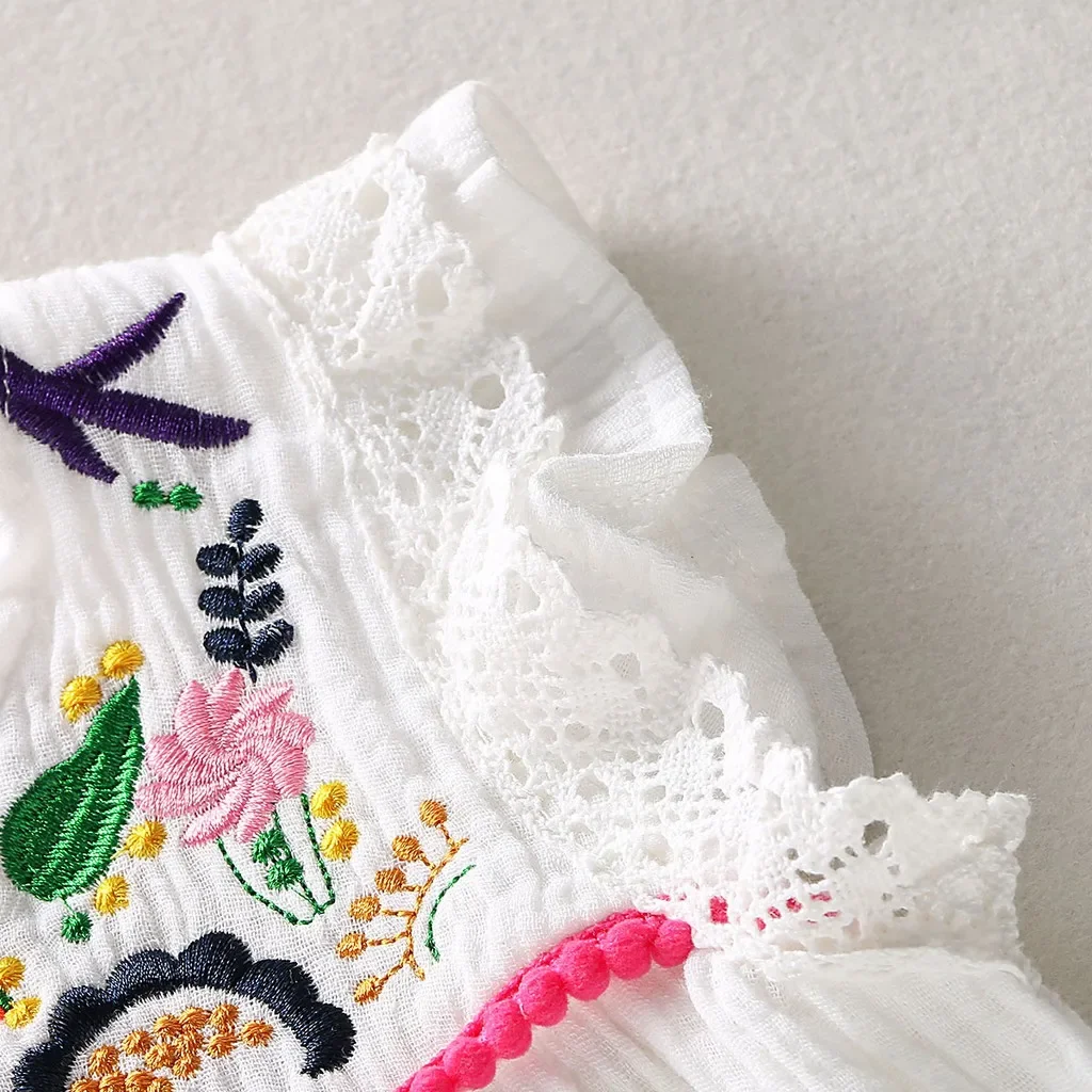 Kid Girls Cotton Linen Dresses Pleated Short Sleeve Delicate White Dress Summer Fashion Daily Dress For Toddler Girls 1-5 Years