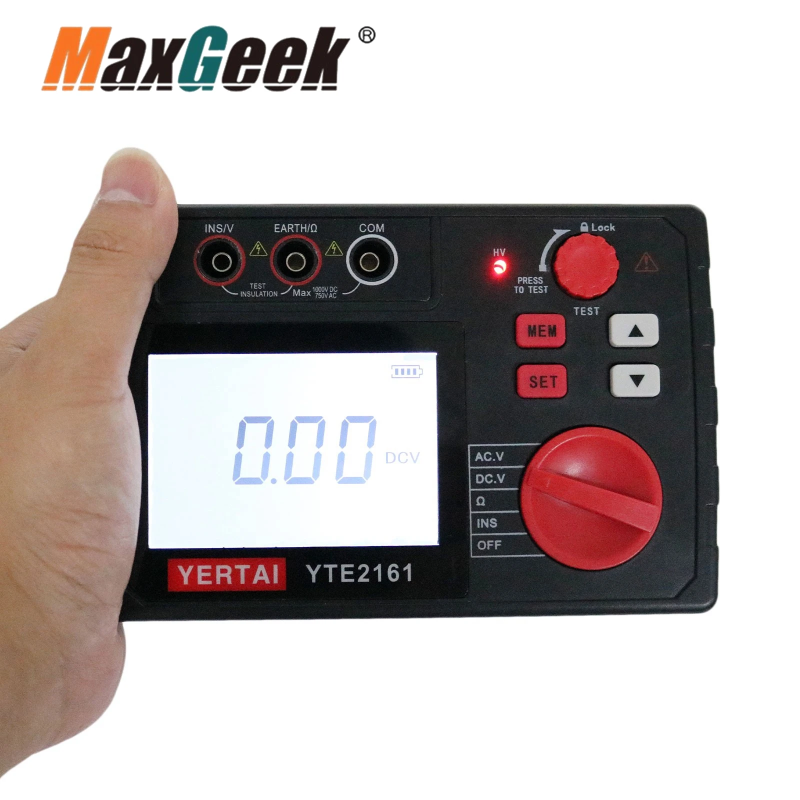 Maxgeek YTE2161 100Gohm Intelligent Handheld Insulation Resistance Tester for Voltage and Resistance Measurement