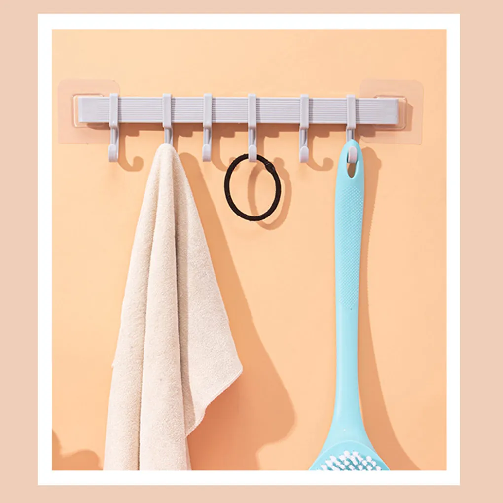 ABS Bathroom Hanger Self-adhesive Punch-free Replacement 180 Degree Rotary 6 Hook Towel Bath Ball Rack Accessories