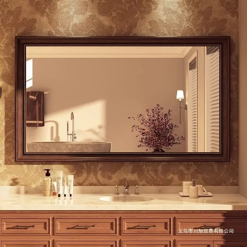 American Retro Wall Mounted Bathroom Mirror HD Silver Glass for Vanity Makeup Washstand Decor