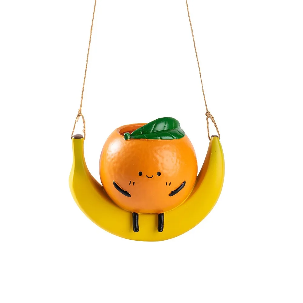 

Funny Cute Hanging Planter Orange Shape Swing Fruit Shape Flower Pot Handmade Decorative Small Plant Pot Windowsill