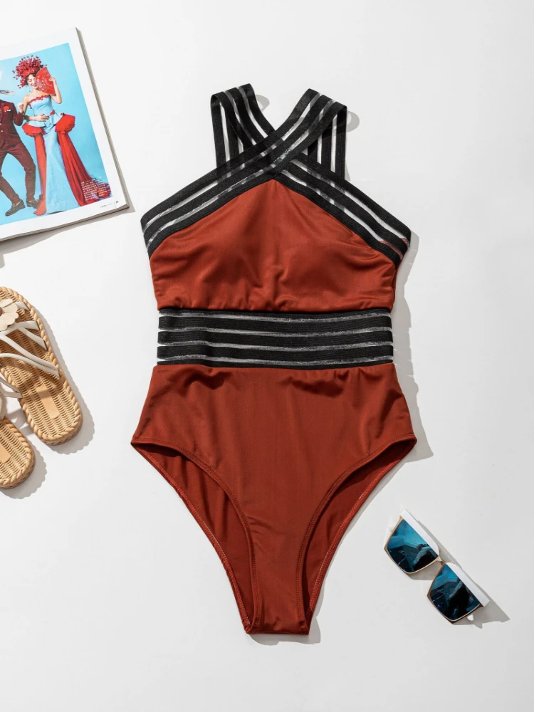 

Fashionable and sexy bikini with cross halter neck and open back one-piece swimsuit