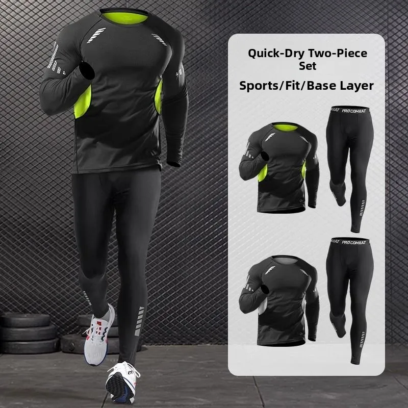 

Qui Dry Men's Fitn Long Sve Training Suit Tight Training Pants Running Sport Set Polyester Fiber Youth Spring T-irt