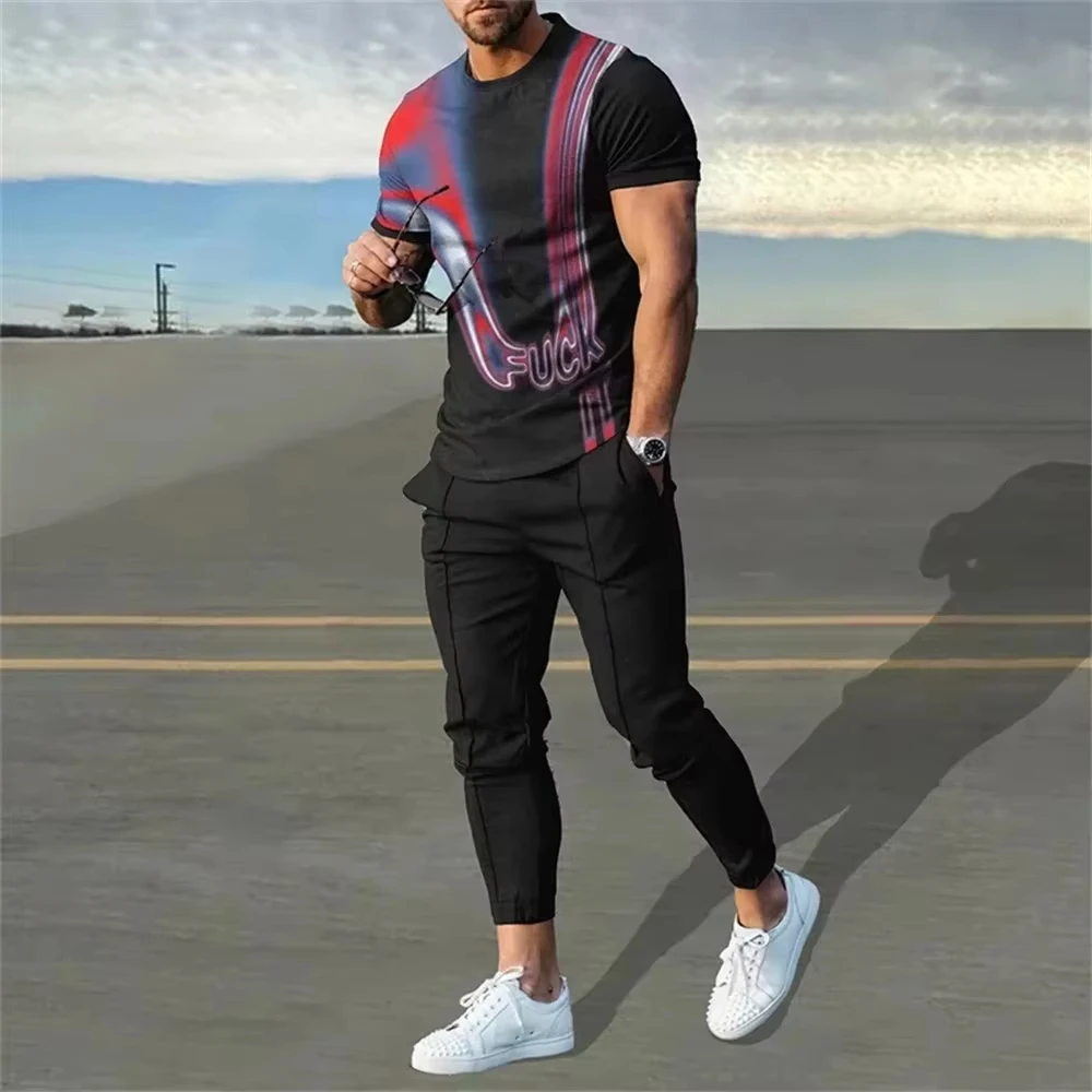 Heißer Verkauf Sommer 3d gedruckt Männer kurze T-Shirt Hose Set Mann Kurzarm lange Hosen Set Retro lässig Männer T-Shirt Hosen Anzug