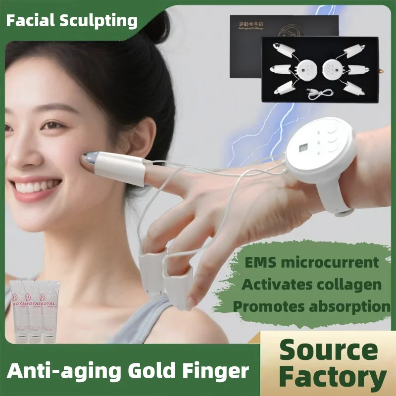 Masajeador Facial antienvejecimiento con tecnología EMS, masajeador Facial de dedo dorado, microcorriente, estiramiento Facial, máquina para aliviar los ojos antiarrugas