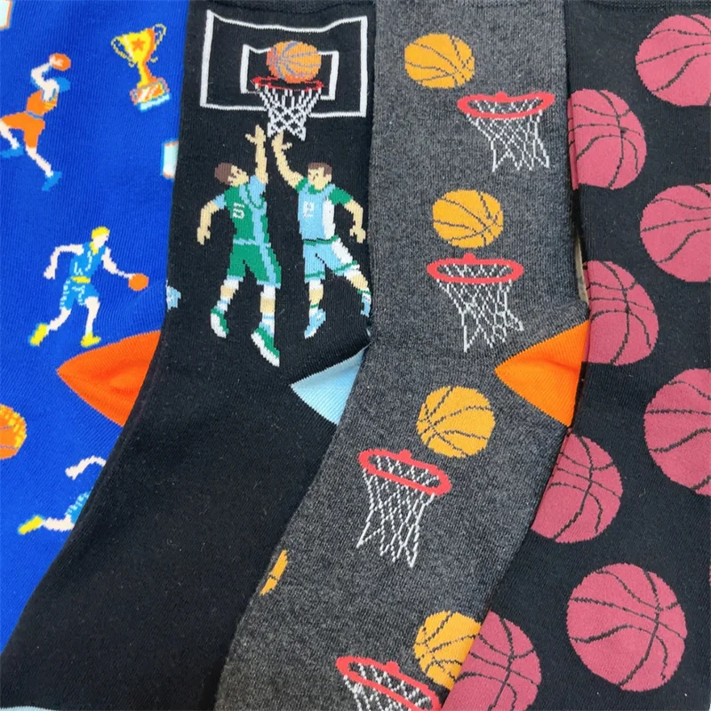 Adult Crew Unisex Cartoon Funny Mid Fun Socks Dopamine Color Basketball Player Basket One Hand Shot Athlete Fashion Long Sox