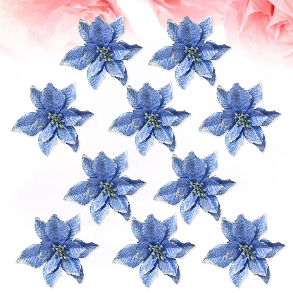 

Glitter Fake Flower Set 13cm 10pcs Artificial Wedding Christmas Decor Glimmering Faux Blossoms Festive Holiday Party Decoration