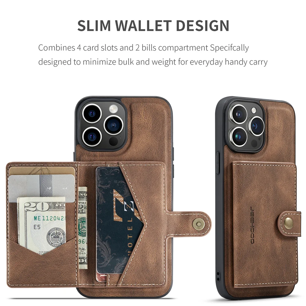 JEEHOOD Magnetic Detachable Card Bag  Slim Wallet Case for 15 Pro Max 6s 7G 8G XS XR XS Max 11 Pro 12 13 Mini 14 Plus Phone Bags