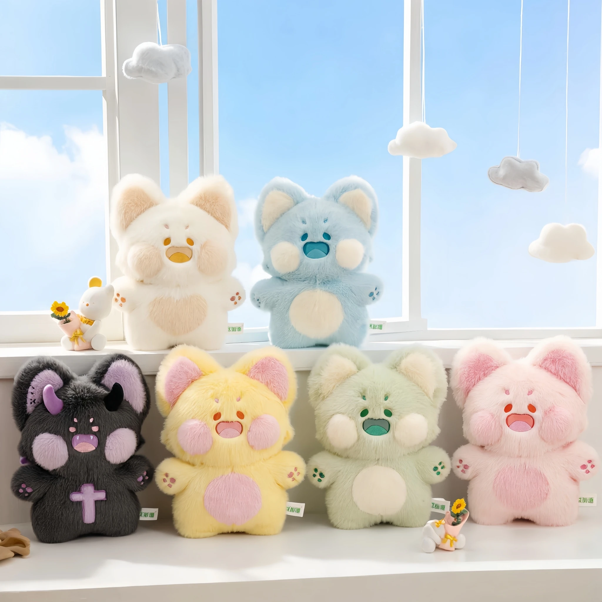 Cute Plush Toy Cat Pillow Soft Kawaii Angel Demon Cat Stuffed Animal Healing Doll Multiple Styles Comfortable Cushion Kids Gift