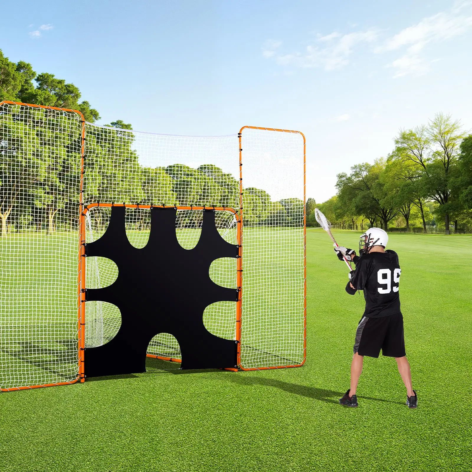 3 in 1 Lacrosse Goal 12x9 ft Net with Backstop and Target Quick Setup Backyard Rebounder Steel Frame Training Equipment for youth Adults