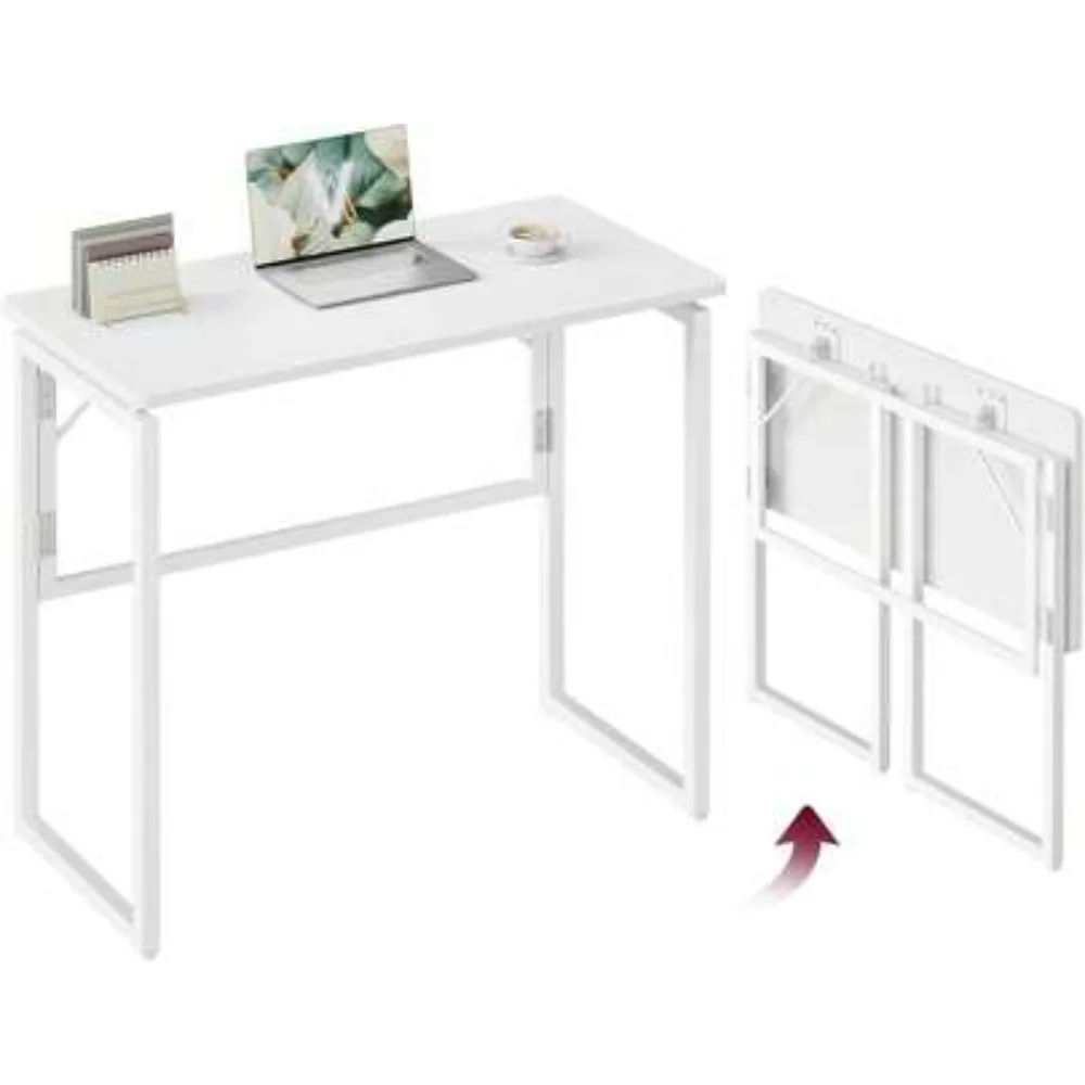Foldable Computer Desk Space Saving Writing Table with Rounded Edges for Small Spaces Bedroom Balcony Camping 31.5 x 15.7 Inches Matte White Sturdy Portable Laptop Stand Easy Assembly Compact Folding Workstation Home Office Student Study Dormitory