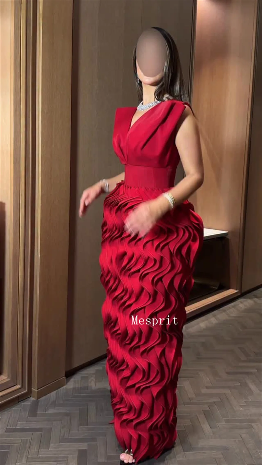 Customized High Quality Jersey Pleat Straight V-neck Long Bespoke Occasion Party Dresses Exquisite Chinese Style image 3