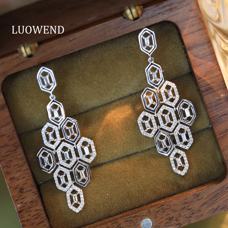 

Серьги LUOWEND из 100% белого золота 18 карат, винтажные, в дворцовом стиле, с натуральными бриллиантами, для женщин, элитные ювелирные украшения для вечеринок