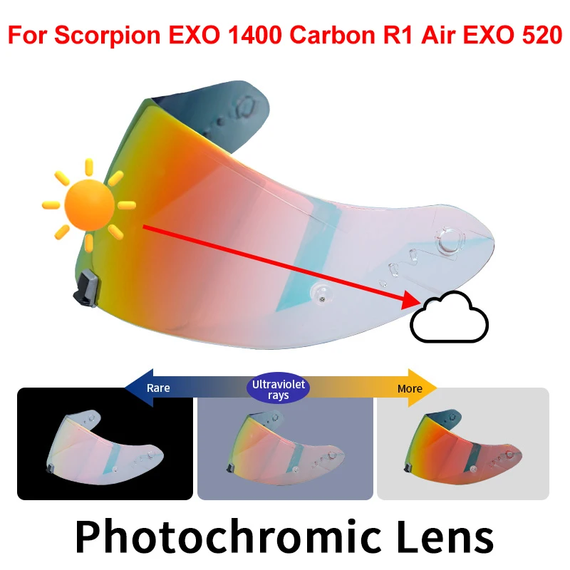 Photochromic Visor for Scorpion Exo 1400 Carbon, R1 & EXO R520 Motorcycle Helmet Lens Visor Plating Anti-UV Lens Faceshield