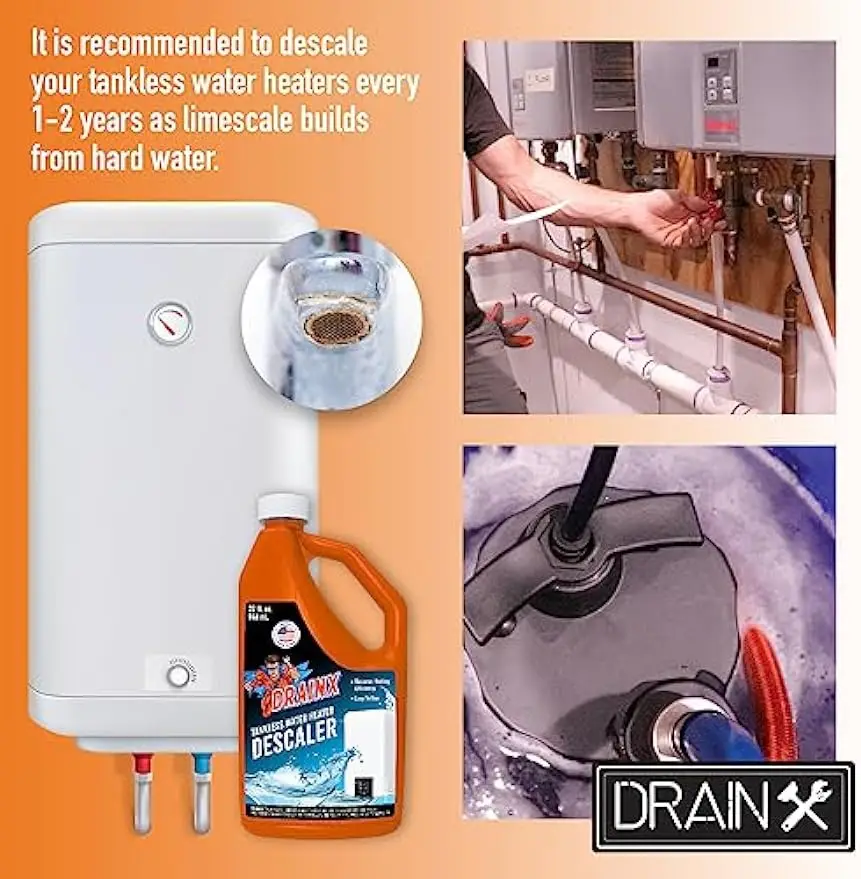 Tankless Water Heater Flushing Kit with Eco-safe Liquid Descaler Solution, Steel Hoses, 1/6HP Extra Strength Pump